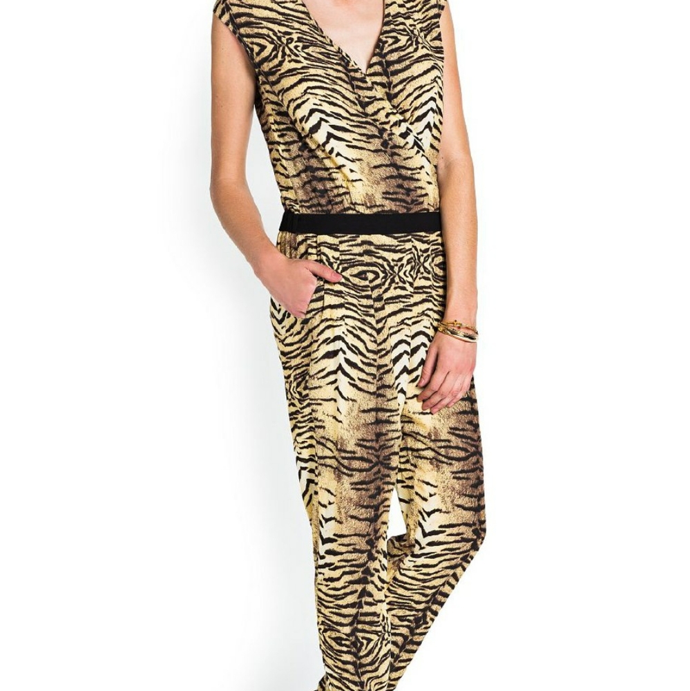 MANGO Suit Animal Print Wrap Jumpsuit